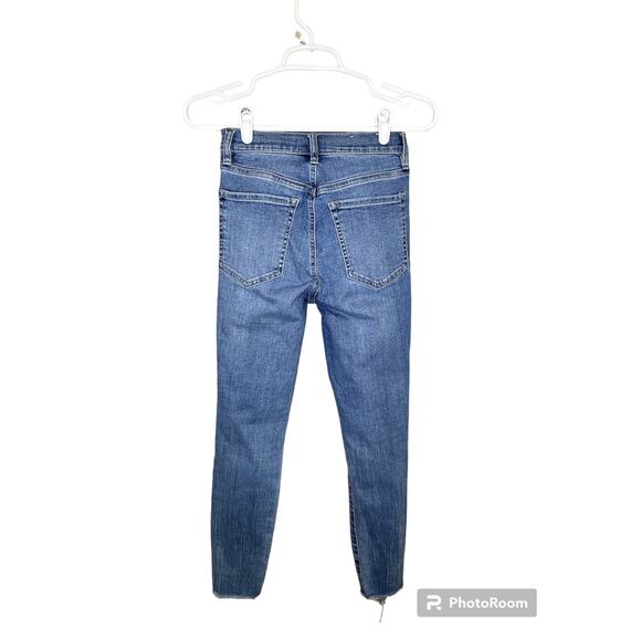 Garage Blue Jean Denim Ultra High Rise High Waisted Distressed Raw Hem Size 24 - Picture 3 of 5